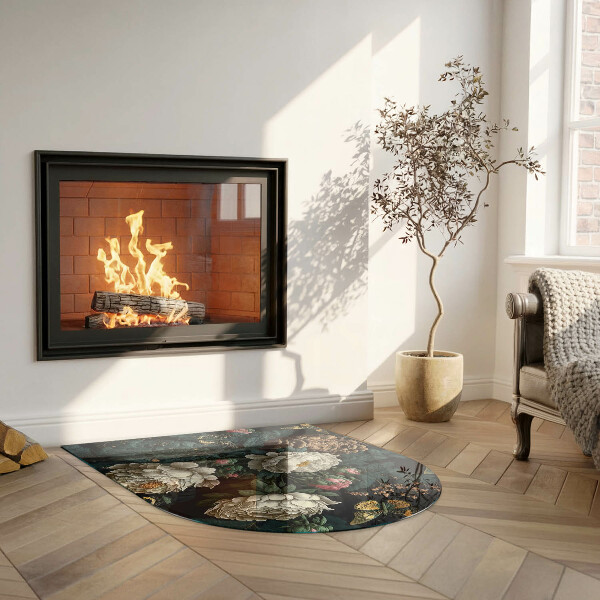 Kamin Glasplatte Blumenmuster mit Schmetterlingen