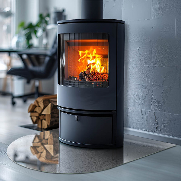 Glasplatte für Kaminöfen Rohbetonstruktur