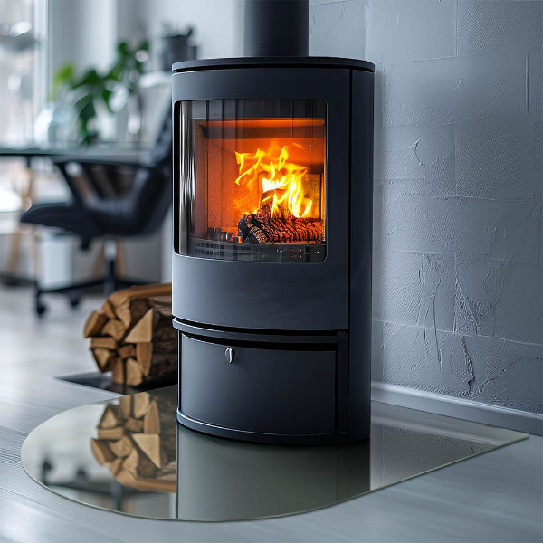 Kamin Glasplatte Graugrüne Farbe