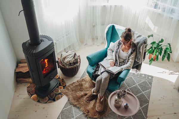 Runde Glasplatte für Kaminöfen Schachtel aus geschnittenem Holz