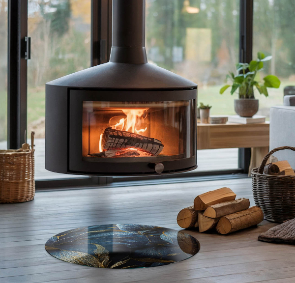 Runde Kamin Glasplatte Elegante Blätter in Textur