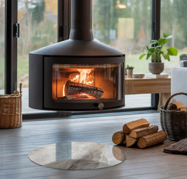 Runde Funkenschutzplatte Kaminöfen Natursteinmuster