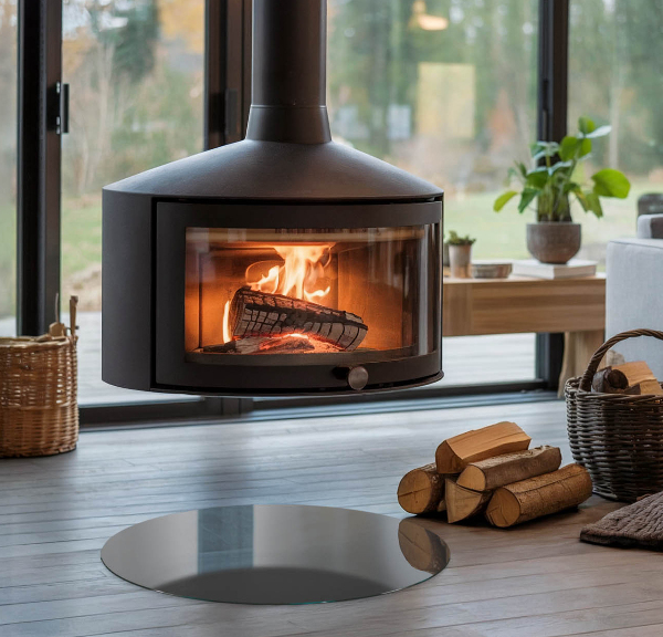 Runde Kamin Glasplatte Farbe: Graubraun