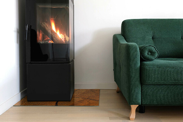 Rechteckige Glasplatte für Kamin Holzmaserung im Querschnitt