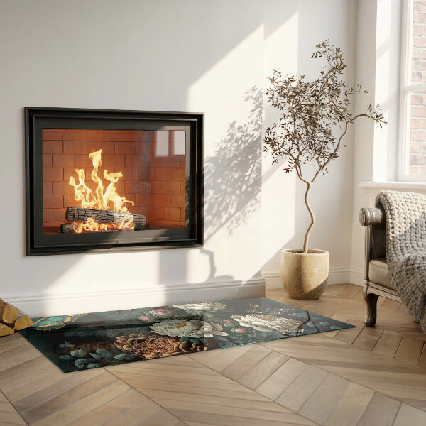 Rechteckige Glasplatte für Kamin Blumenmuster mit Schmetterlingen