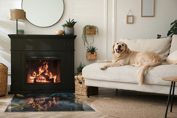 Rechteckige Glasplatte für Kamin Elegante Blätter in Textur