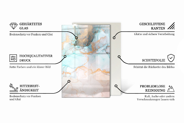 Rechteckige Glasplatte für Kamin Elegante Blätter in Textur