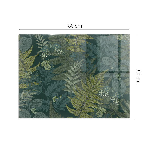 Rechteckige Funkenschutzplatte aus Glas Pflanzenmotive mit Schmetterlingen