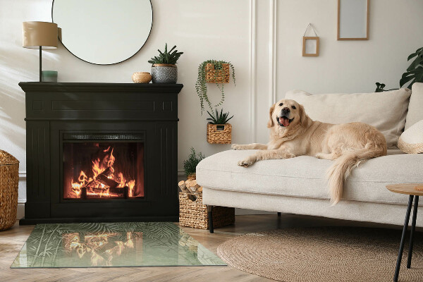 Rechteckige Glasplatte für Kamin Tropische Blätter im Hintergrund