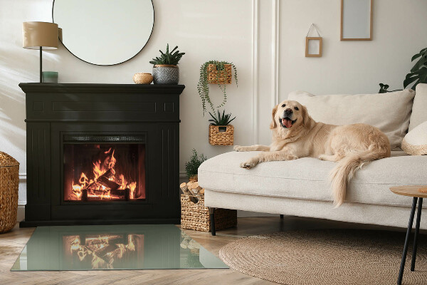 Rechteckige Glasplatte für Kamin Olivfarben