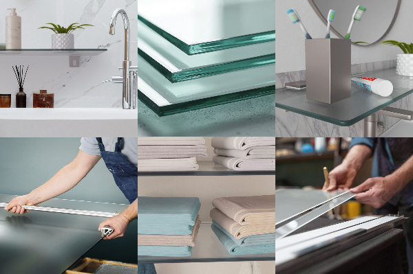 Transluzentes Glasregal für das Bad in 50x13 cm