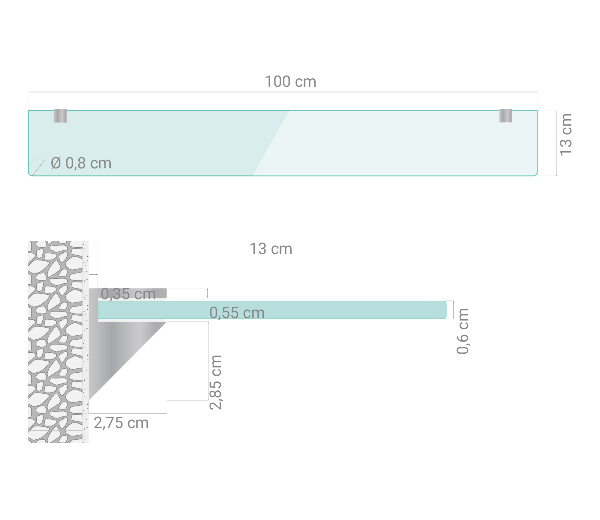 Badezimmer Glasregal 100x13 cm
