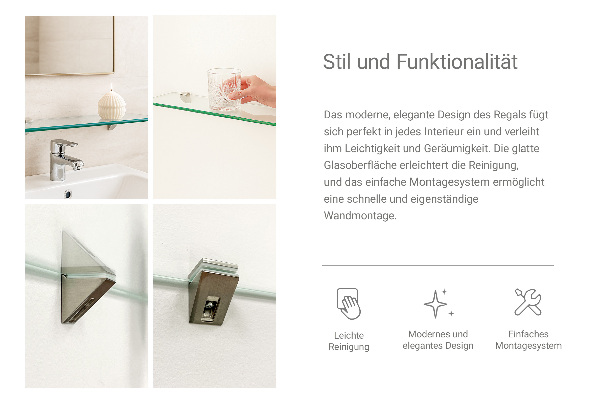 Glasablage für Badezimmer 40x13 cm