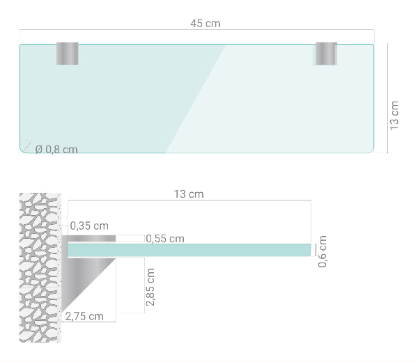 Badezimmer Glasregal 45x13 cm
