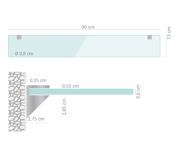 Glasablage für Badezimmer 90x13 cm