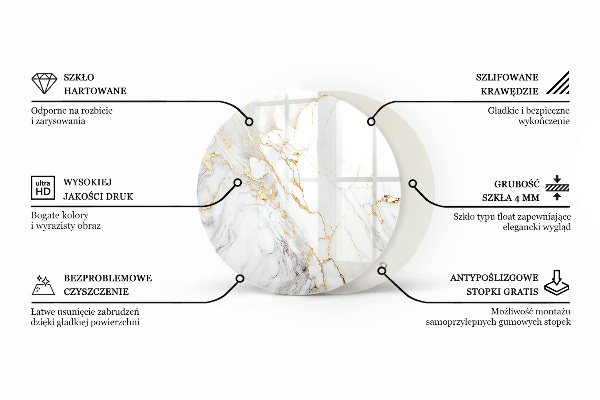 Runde glasplatte für tisch Marmor-Grafikkomposition