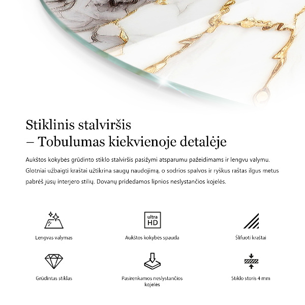 Runde glasplatte für tisch Marmor-Grafikkomposition