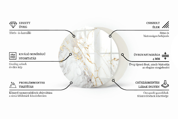 Runde glasplatte für tisch Marmor mit feinen Adern