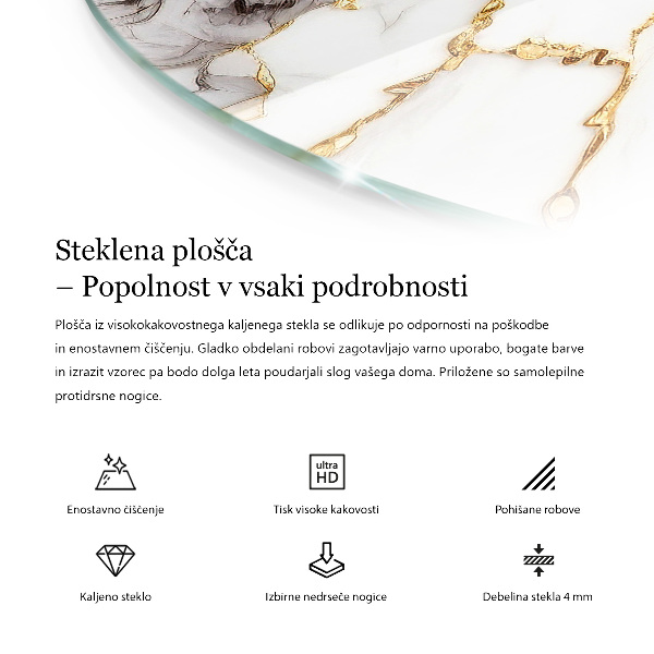 Runde glasplatte für tisch Marmor mit feinen Adern