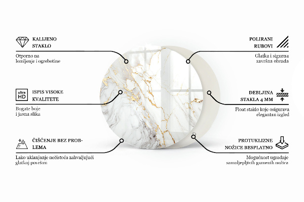 Runde glasplatte für tisch Steintexturmotiv