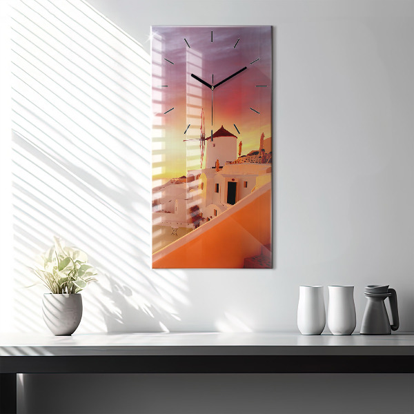 Vertikale Uhr mit motiv Alte Windmühle in Santorini