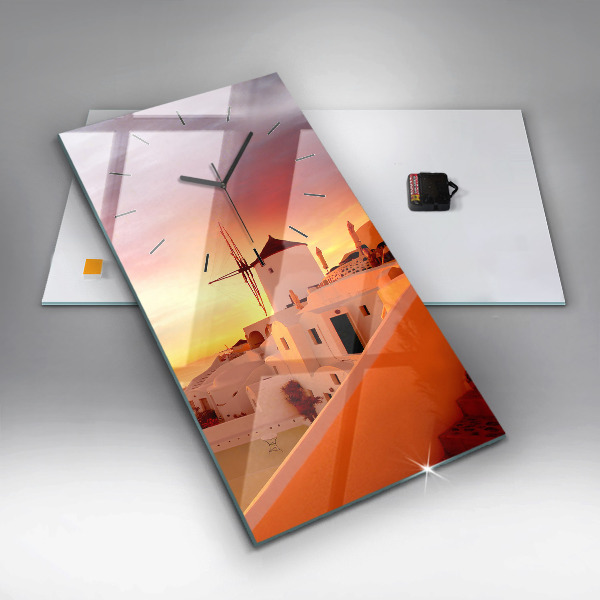 Vertikale Uhr mit motiv Alte Windmühle in Santorini