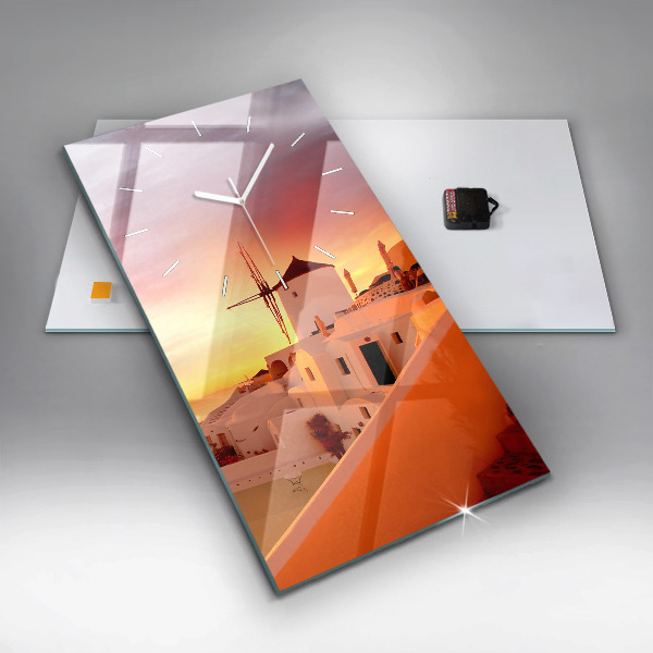 Vertikale Uhr mit motiv Alte Windmühle in Santorini