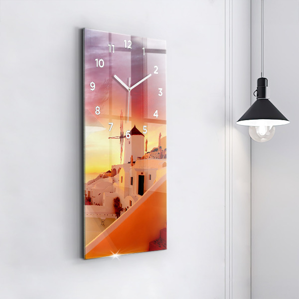 Vertikale Uhr mit motiv Alte Windmühle in Santorini