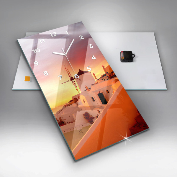 Vertikale Uhr mit motiv Alte Windmühle in Santorini