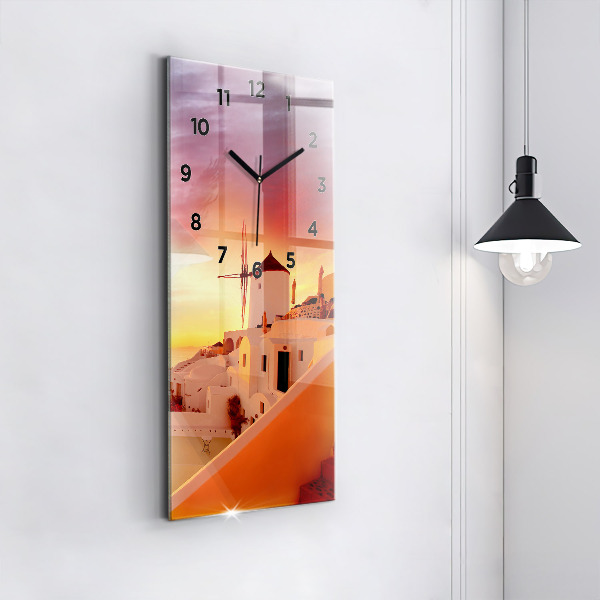 Vertikale Uhr mit motiv Alte Windmühle in Santorini