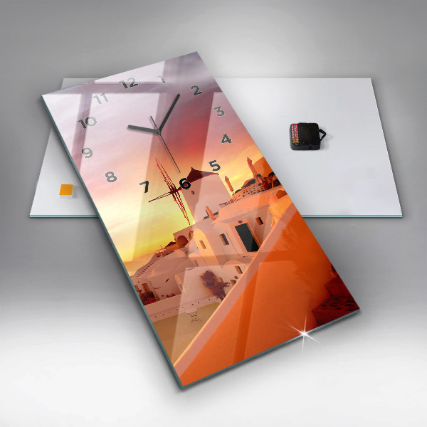 Vertikale Uhr mit motiv Alte Windmühle in Santorini