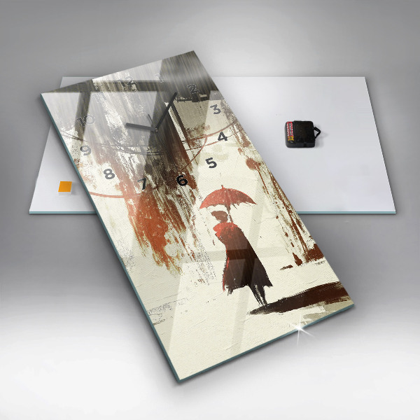 Vertikale Uhr mit motiv Frau in einer regnerischen Nacht