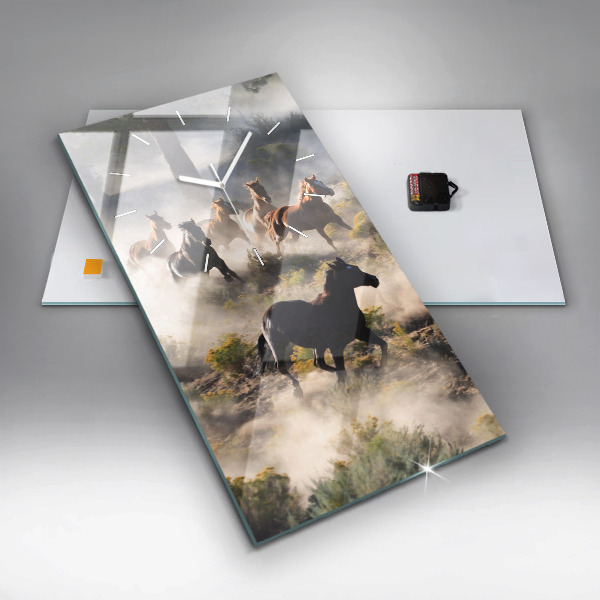 Vertikale Uhr mit motiv Herde von rasenden Pferden