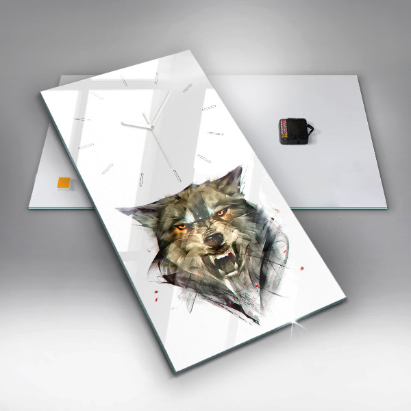 Vertikale Uhr mit motiv Gezeichnetes Porträt eines Wolfes