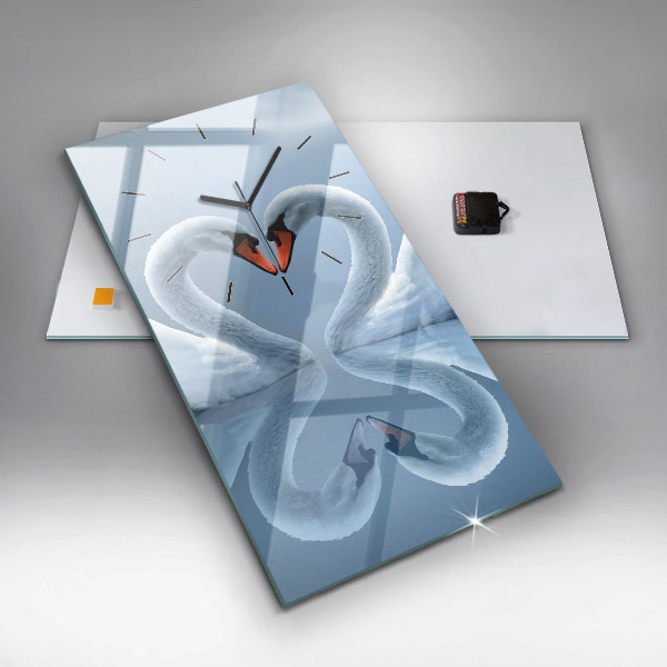 Vertikale Uhr mit motiv Schwäne im Herzen