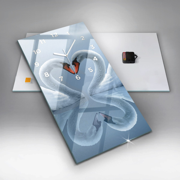 Vertikale Uhr mit motiv Schwäne im Herzen