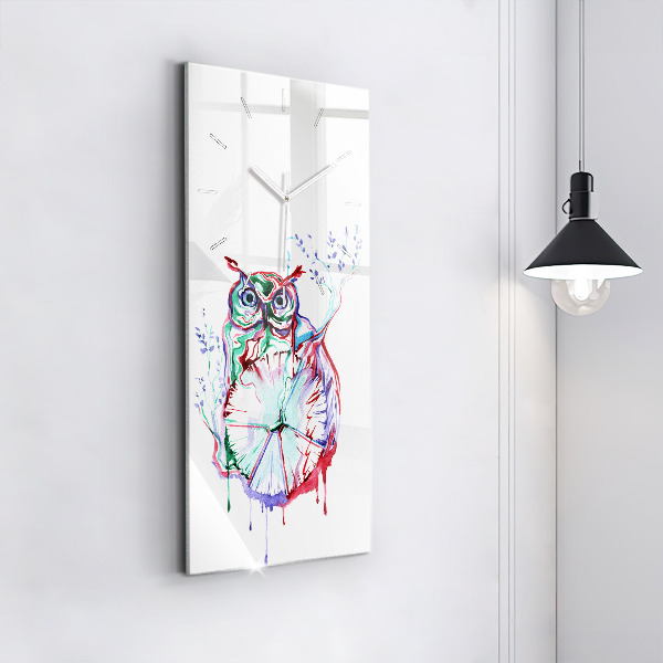 Vertikale Uhr mit motiv Illustration einer Eule und einer Uhr