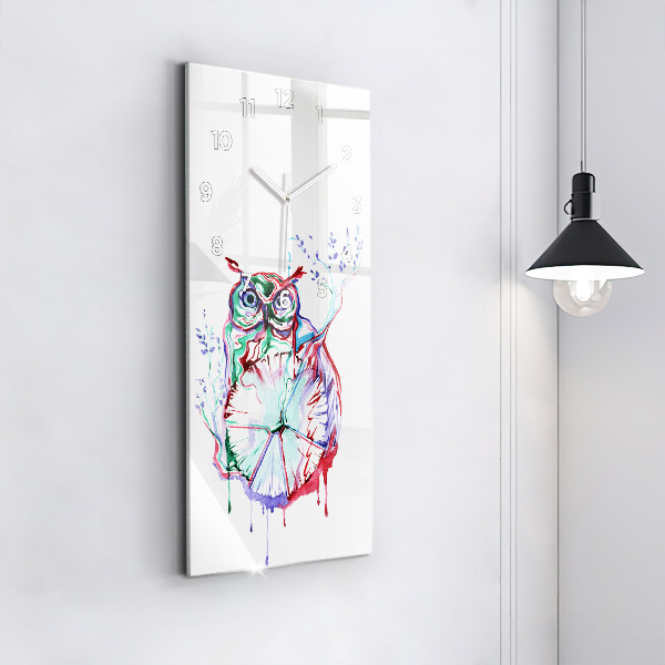 Vertikale Uhr mit motiv Illustration einer Eule und einer Uhr