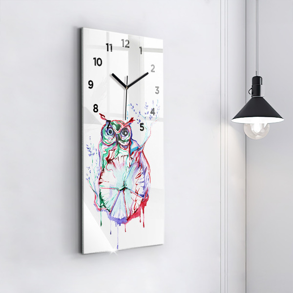 Vertikale Uhr mit motiv Illustration einer Eule und einer Uhr