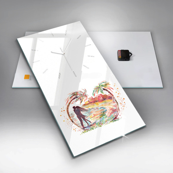 Vertikale Uhr mit motiv Aquarell Liebe am Strand von Miami