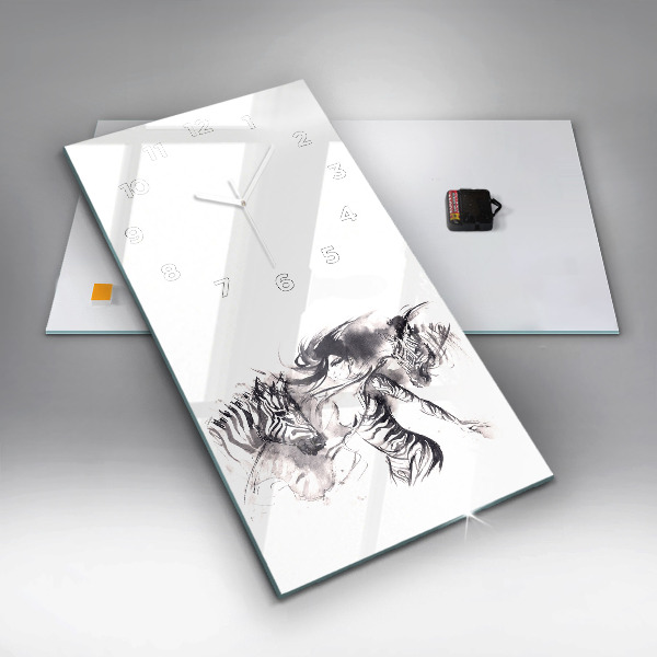 Vertikale Uhr mit motiv Frau und Zebras