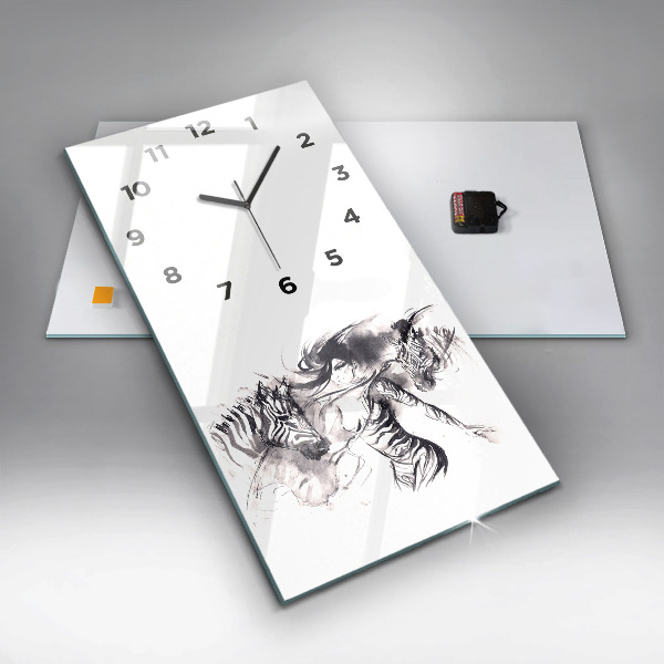 Vertikale Uhr mit motiv Frau und Zebras