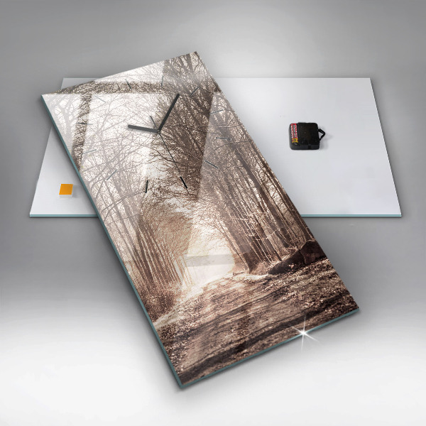 Vertikale Uhr mit motiv Waldweg in Sepia