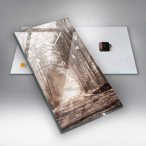 Vertikale Uhr mit motiv Waldweg in Sepia