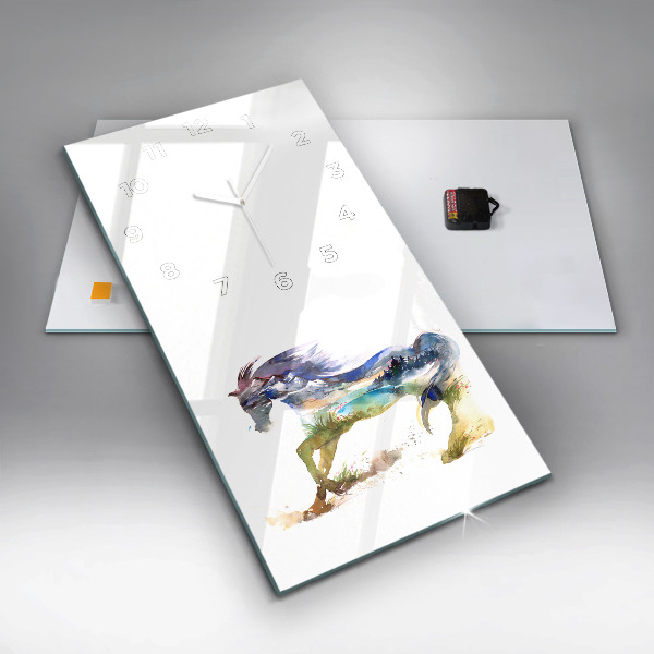 Vertikale Uhr Bemalter Berg und Pferd