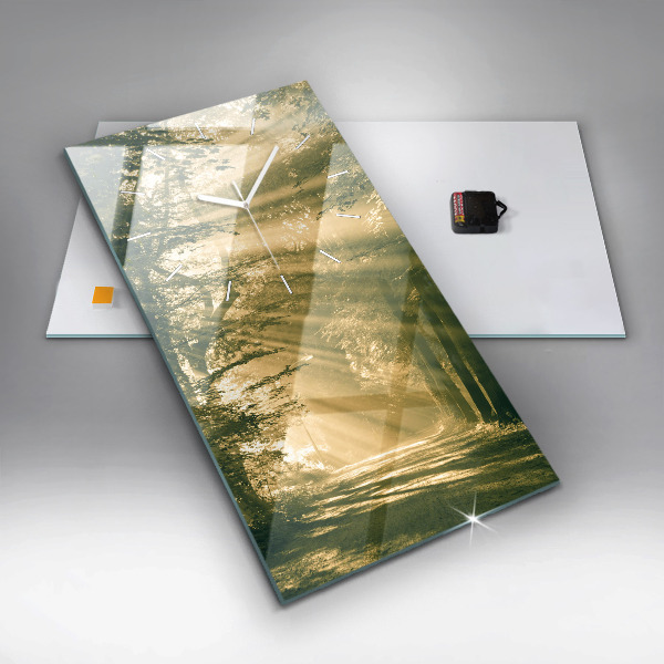 Vertikale Uhr mit motiv Sonnenstrahlen Wald