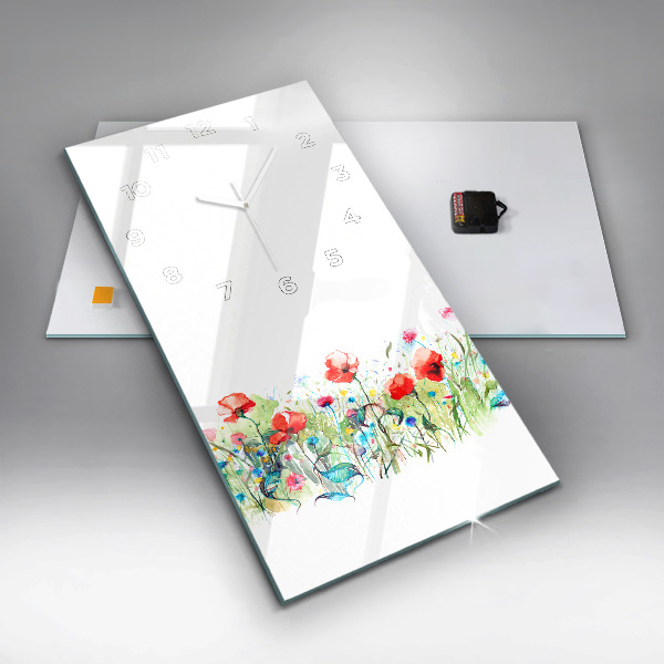 Vertikale Uhr mit motiv Mohnblumen auf einer Wiese