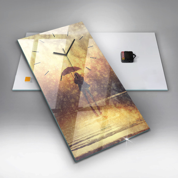 Vertikale Uhr mit motiv Frau mit Regenschirm