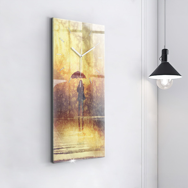 Vertikale Uhr mit motiv Frau mit Regenschirm