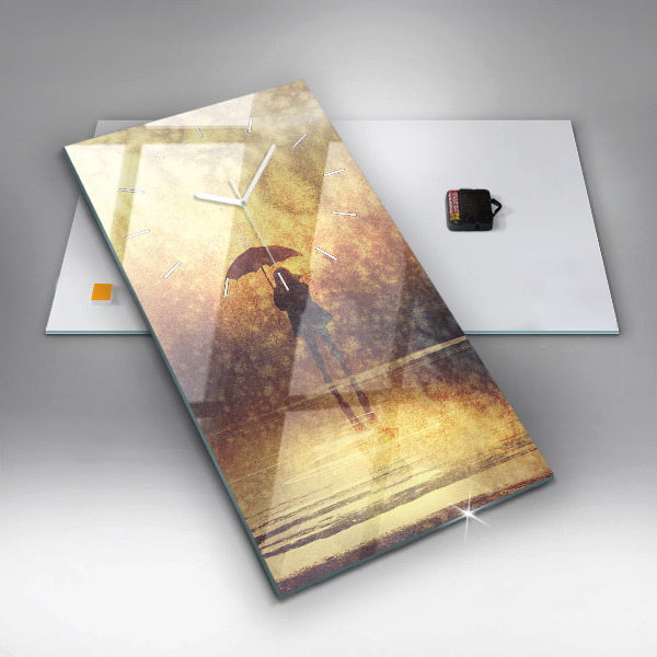 Vertikale Uhr mit motiv Frau mit Regenschirm